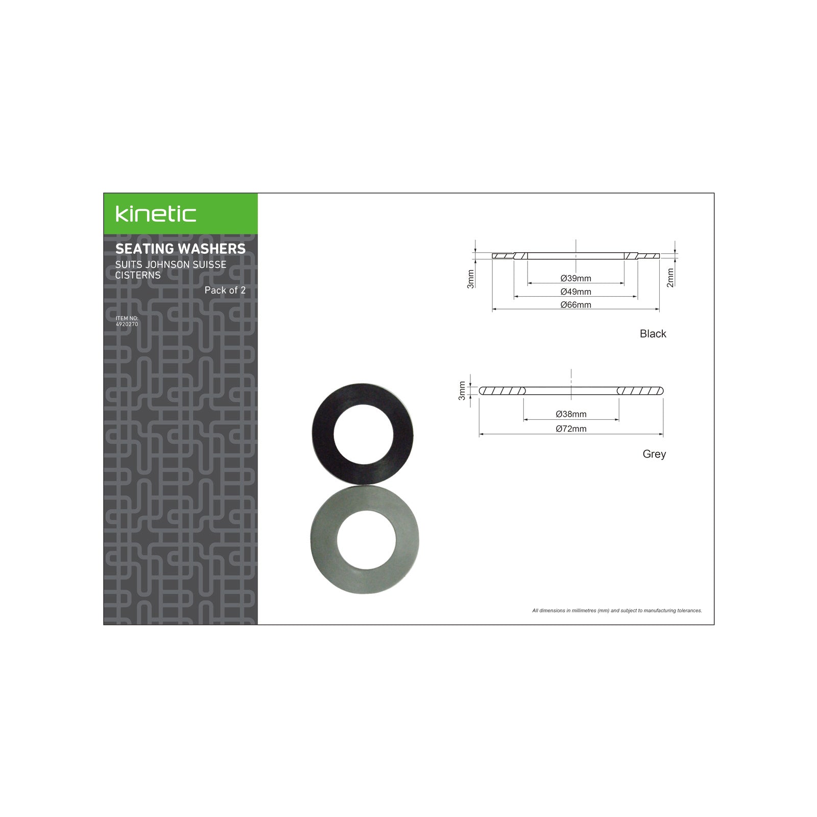 Kinetic Johnson Seating Washer, Black and Grey Rubber Cistern Seal