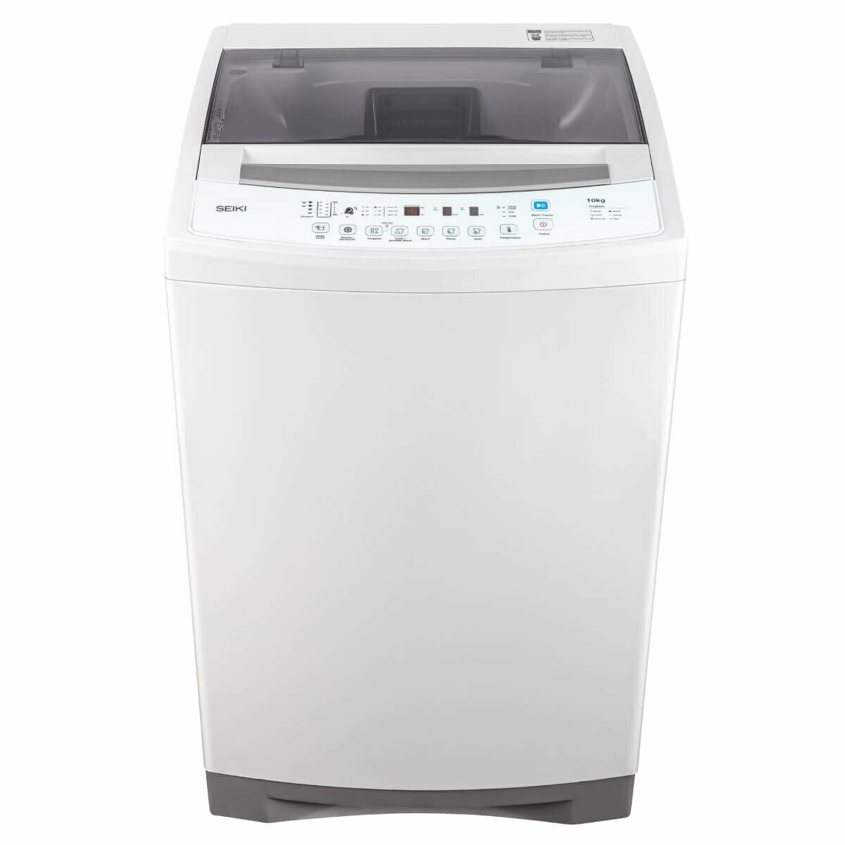 Seiki 10kg Top Load Washing Machine - White, Ultrasonic Cleaning, Fuzzy Logic, 6 Wash Programs - SC-1000AU7TLW