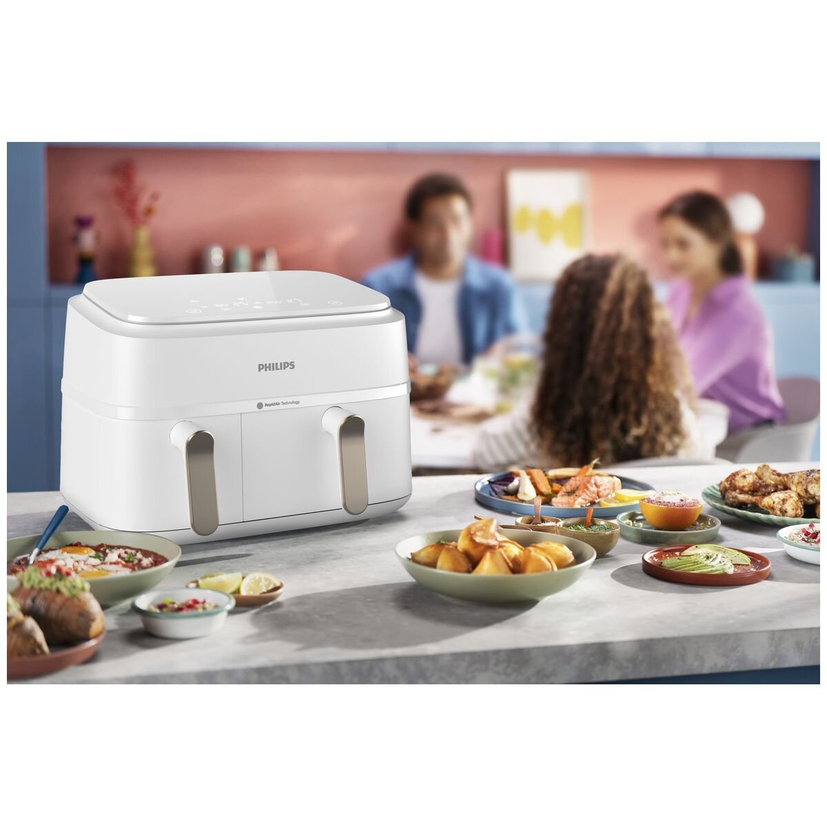 Philips 3000 Series 9L Dual Basket Airfryer XXL - Sync and Copy Functions, White - NA353-10