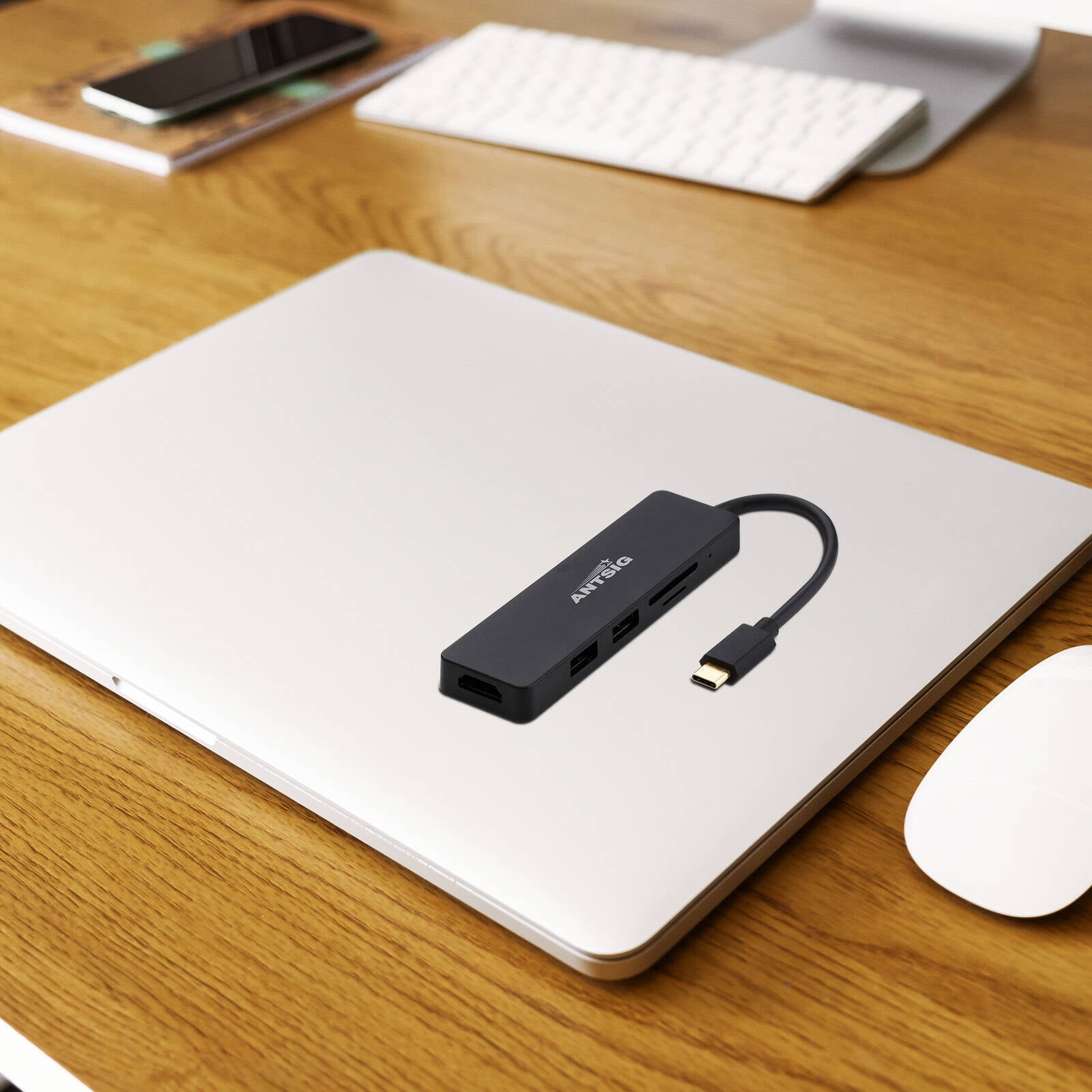 Antsig 5-In-1 USB-C Multiport Adapter AP583B - Black, HDMI, USB & SD/Micro-SD