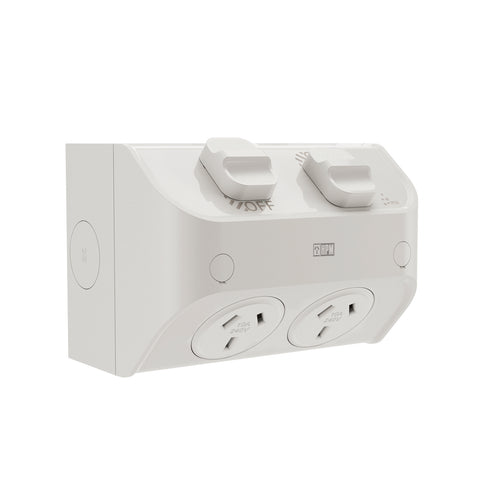 HPM Aqua 10A Double IP53 Surface Mount Powerpoint Misty Grey RWL777MG