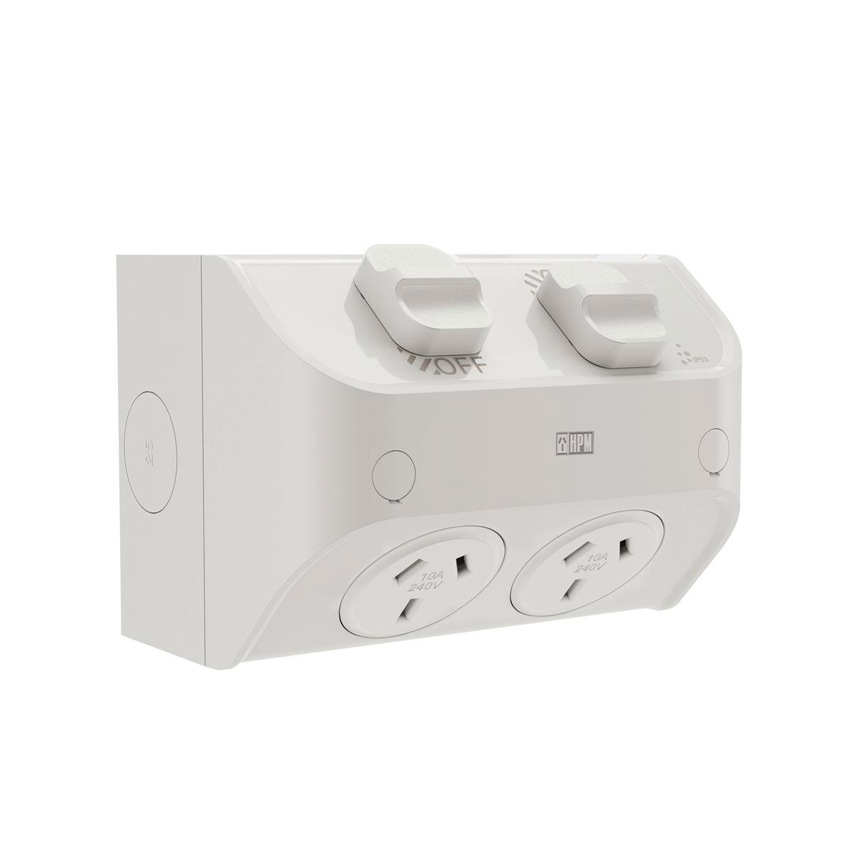 HPM Aqua 10A Double IP53 Surface Mount Powerpoint Misty Grey RWL777MG