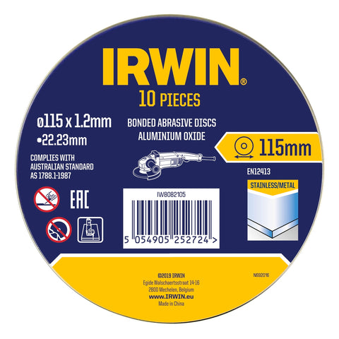 Irwin 115 x 1.2 x 22.2mm Metal Cut Off Disc 10 Pack