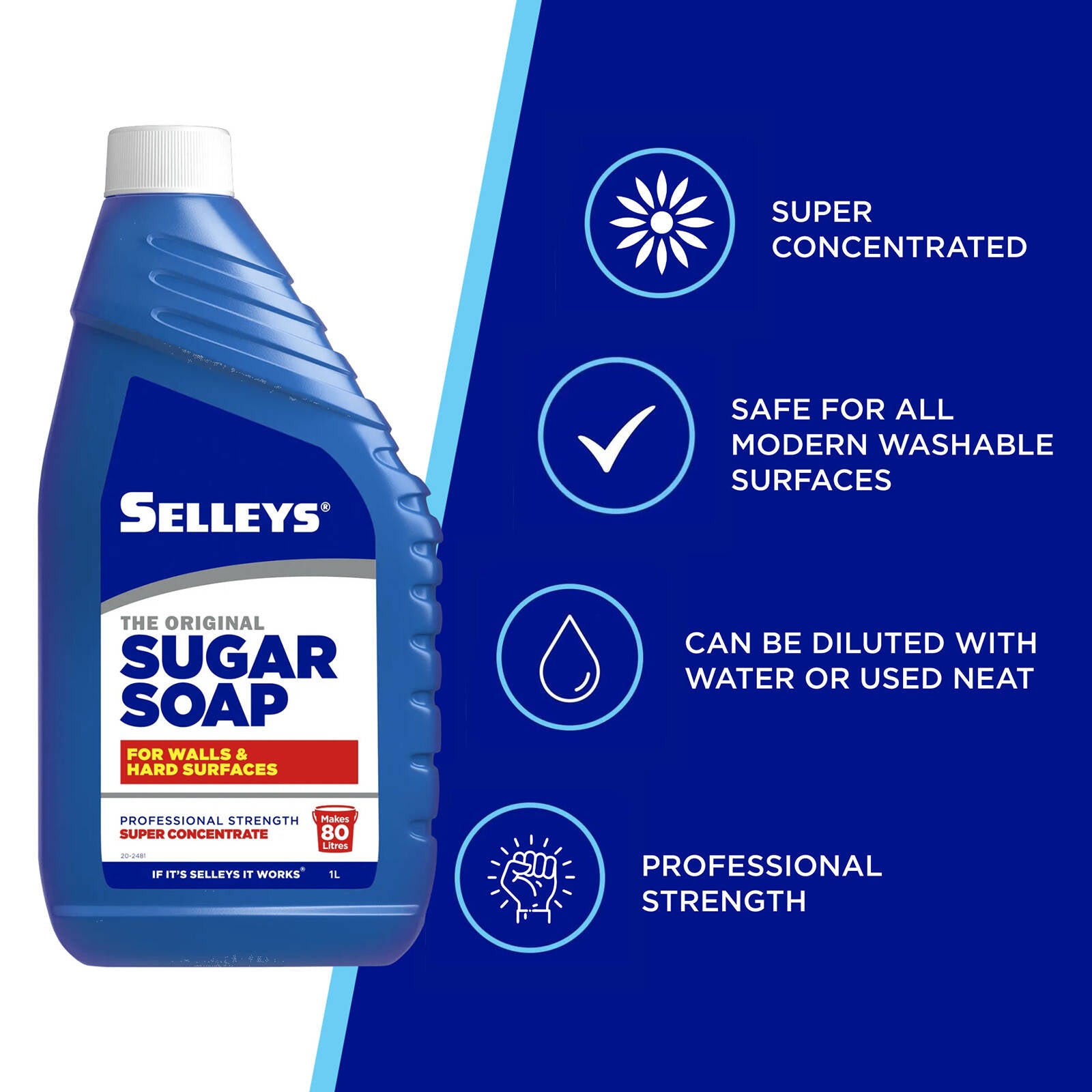 Selleys Sugar Soap Wall Surface Cleaner 1L Super Concentrate - Indoor & Outdoor Pre-Paint Cleaner