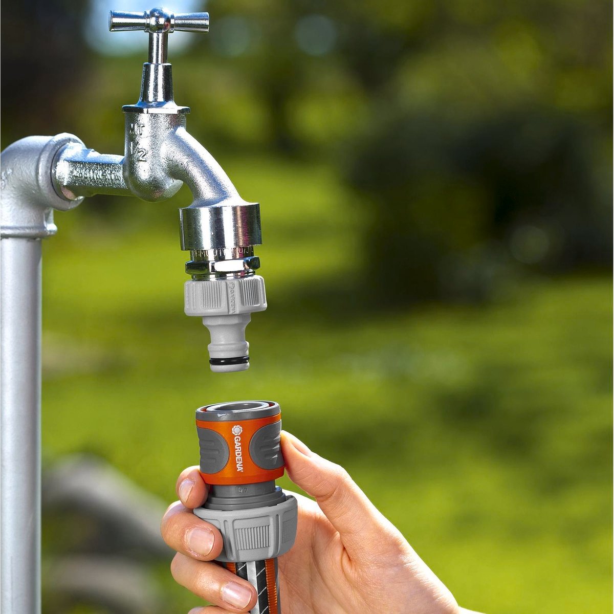 GARDENA 19mm Hose Connector with Soft Grip - Grey/Orange Plastic Outdoor Fitting