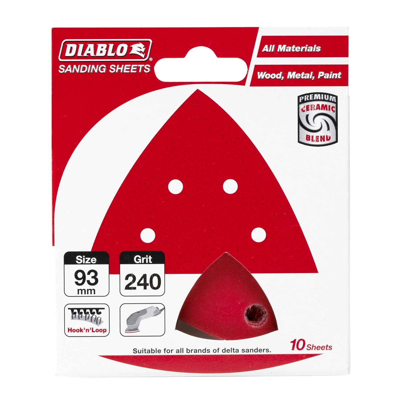 Diablo 93 x 93mm 240 Grit Delta Detail Sander Sheets - 10 Pack