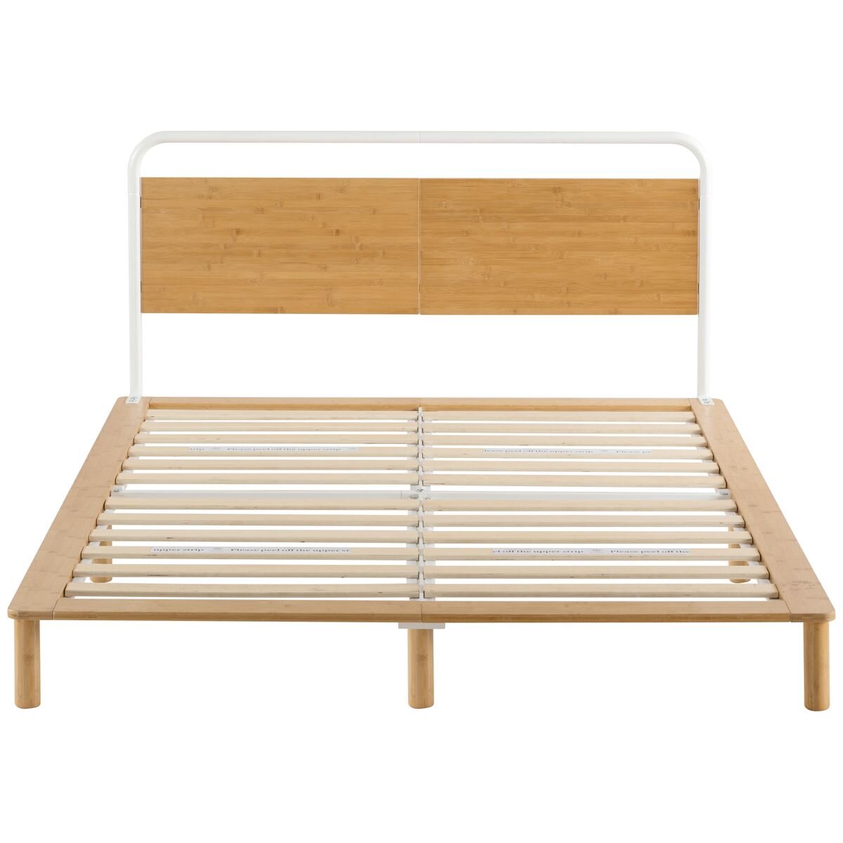 Zinus Double Bamboo Bed Frame - Natural Bamboo, Powder-Coated Steel, Curved Pipe Headboard - AU-FPWNH9ZC-08D