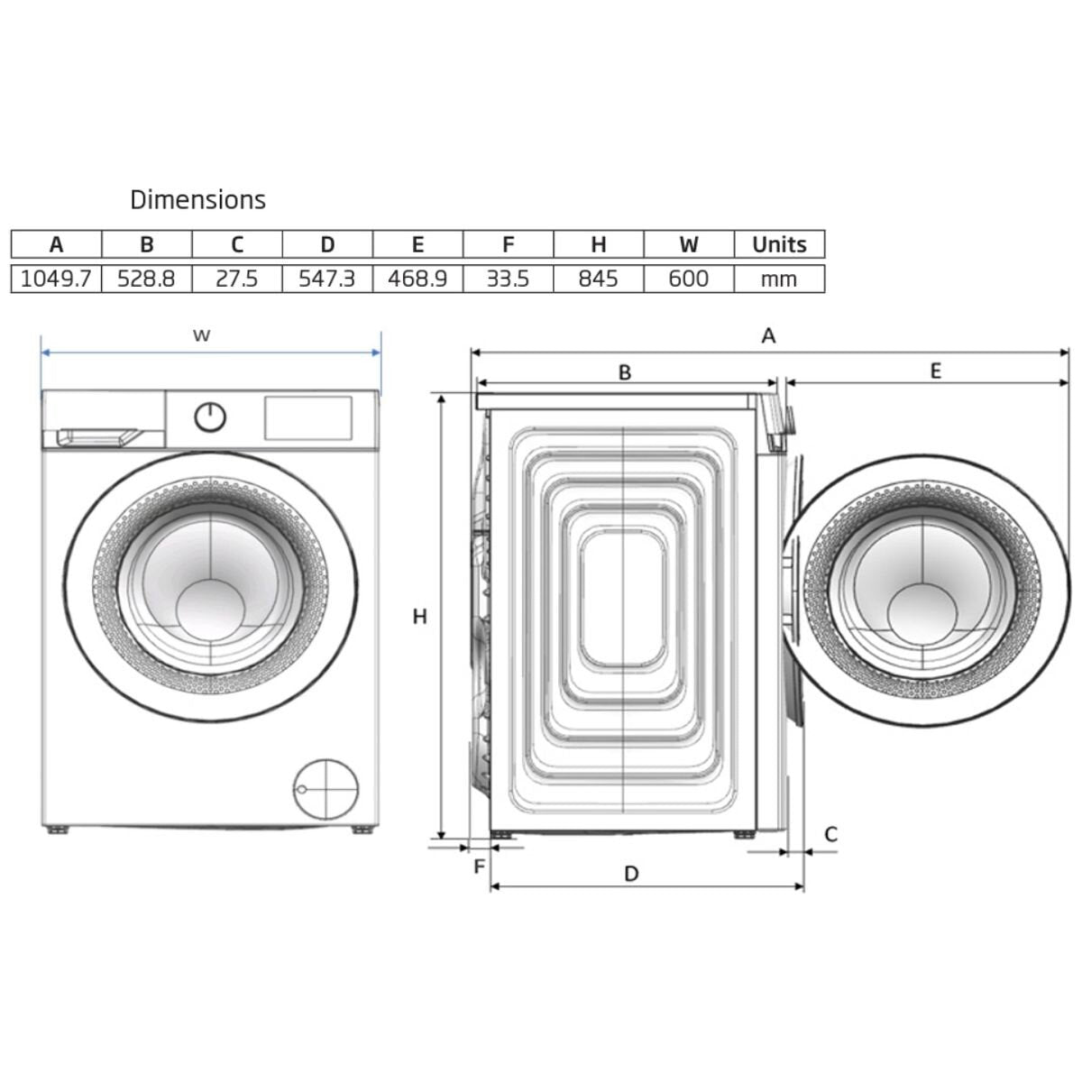 Beko 9kg Front Load Washing Machine - White, AutoDose, SteamCure, ColdWash, HomeWhiz - BFLB903ADW1