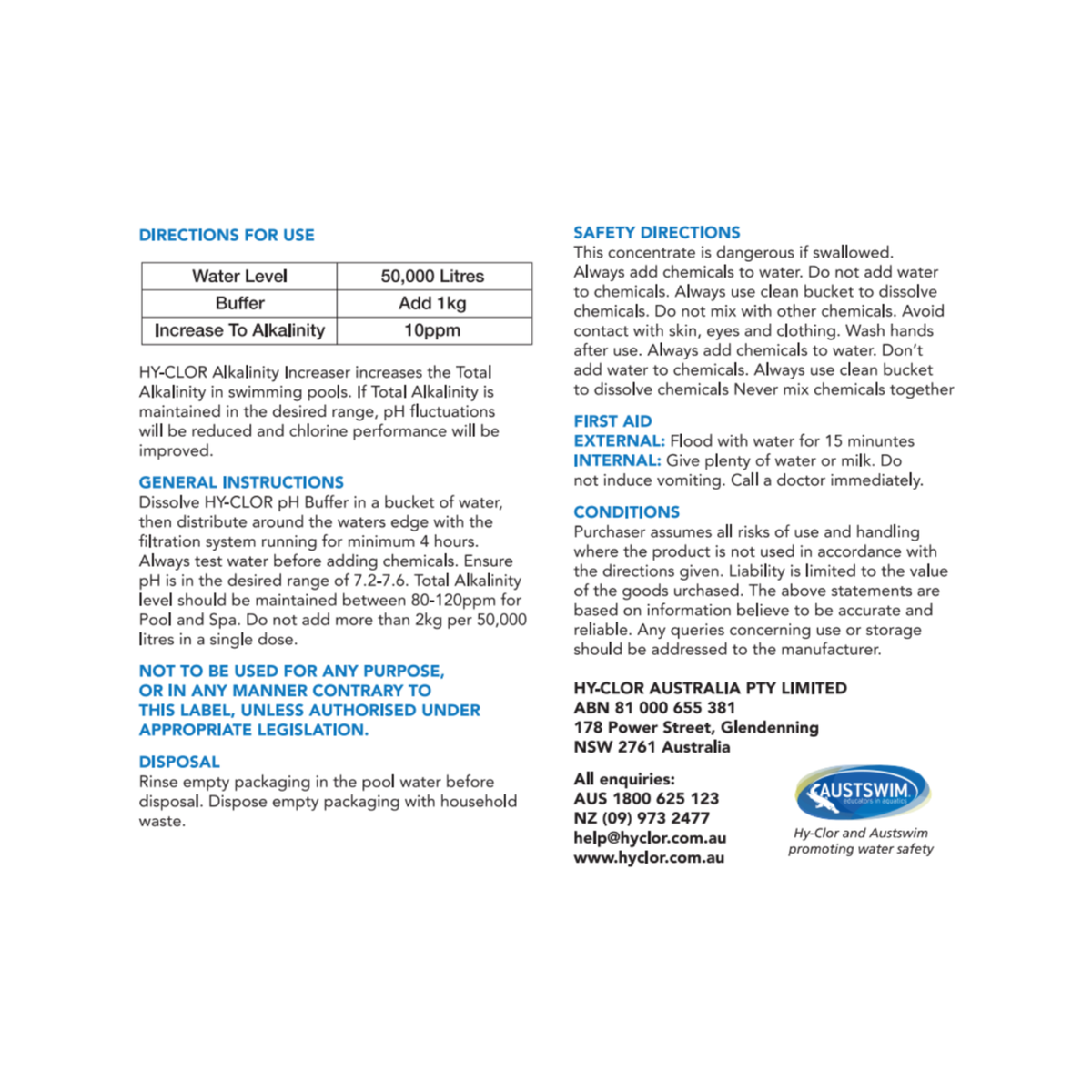 Hy-Clor 2kg Alkalinity Increaser pH Buffer Soft Pack