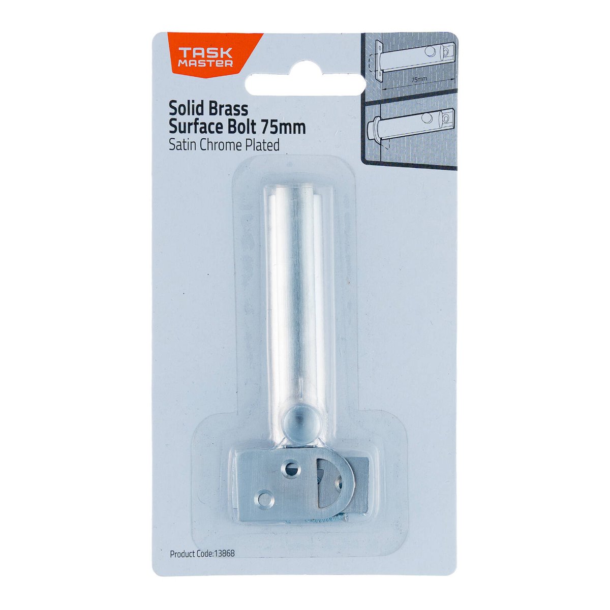 Taskmaster 75mm Satin Chrome Solid Brass Surface Bolt