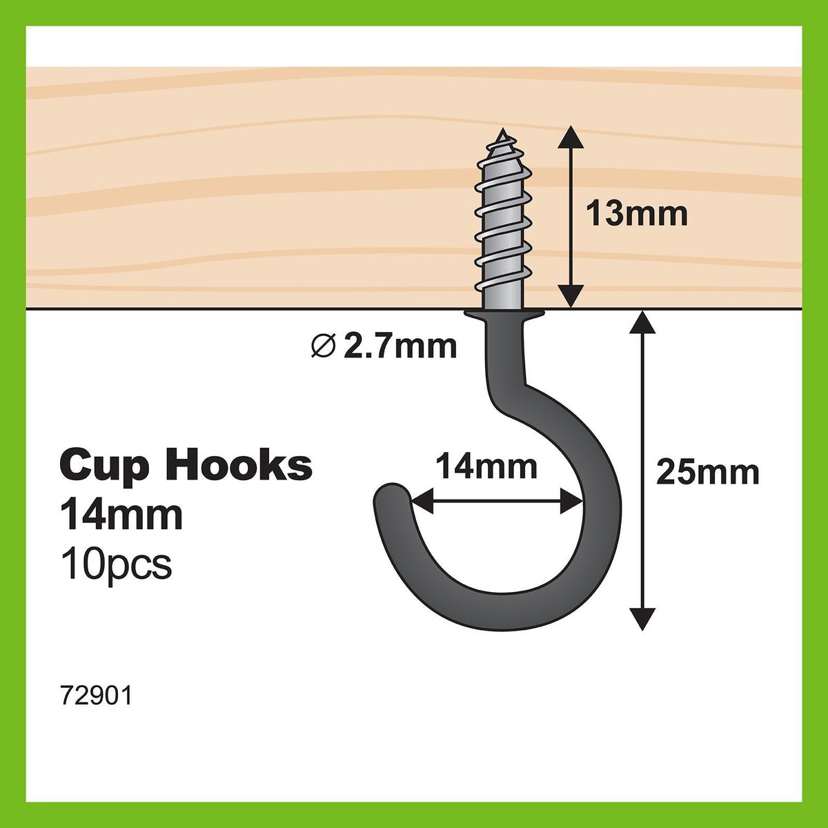 Everhang Cup Hook - 14mm - Steel - Light Duty - 10 Pack - SuperSaverAU - view 4