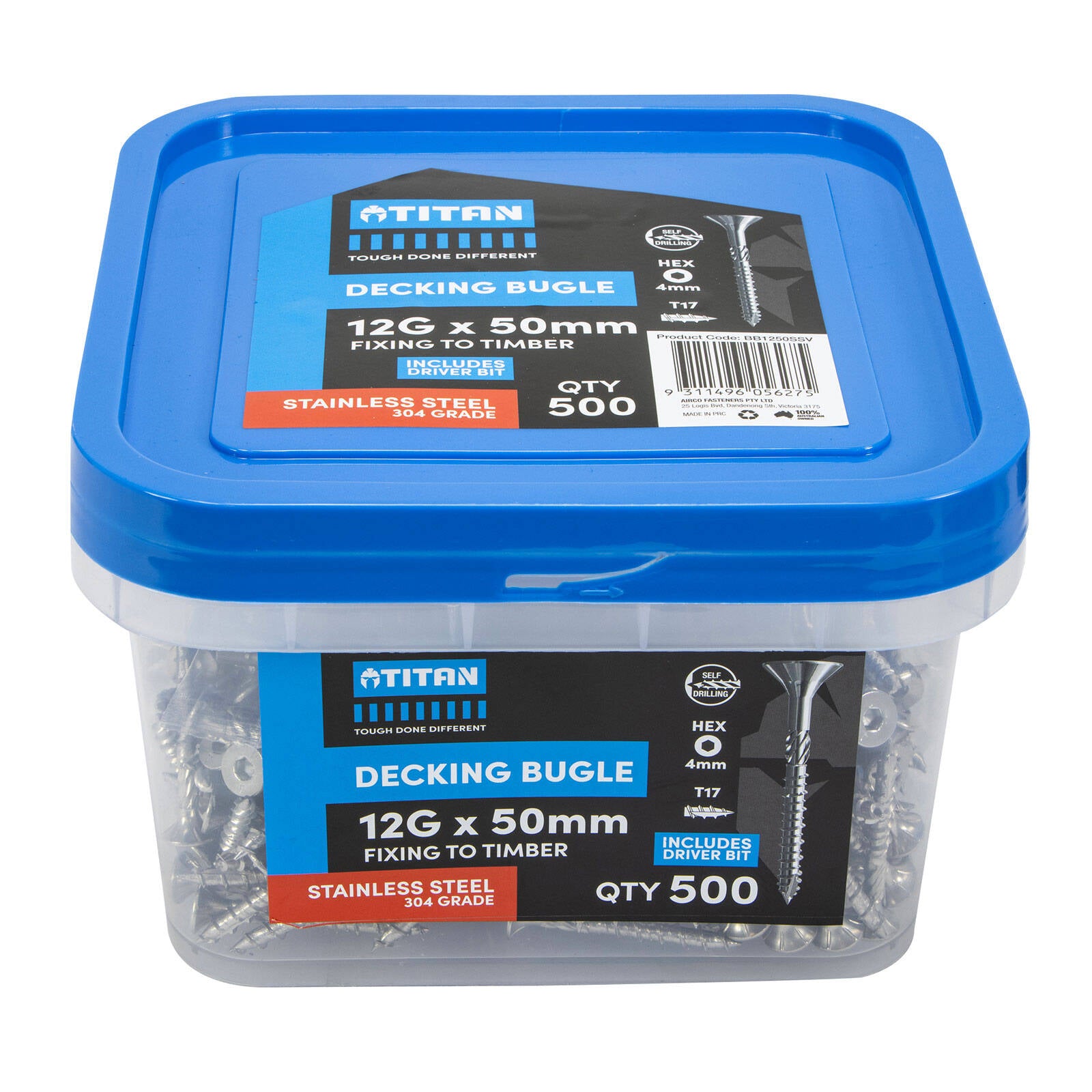 Titan Decking Bugle Screws 12G x 50mm 304 Stainless Steel - Pack of 500