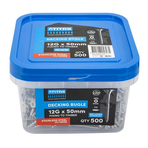 Titan Decking Bugle Screws 12G x 50mm 304 Stainless Steel - Pack of 500