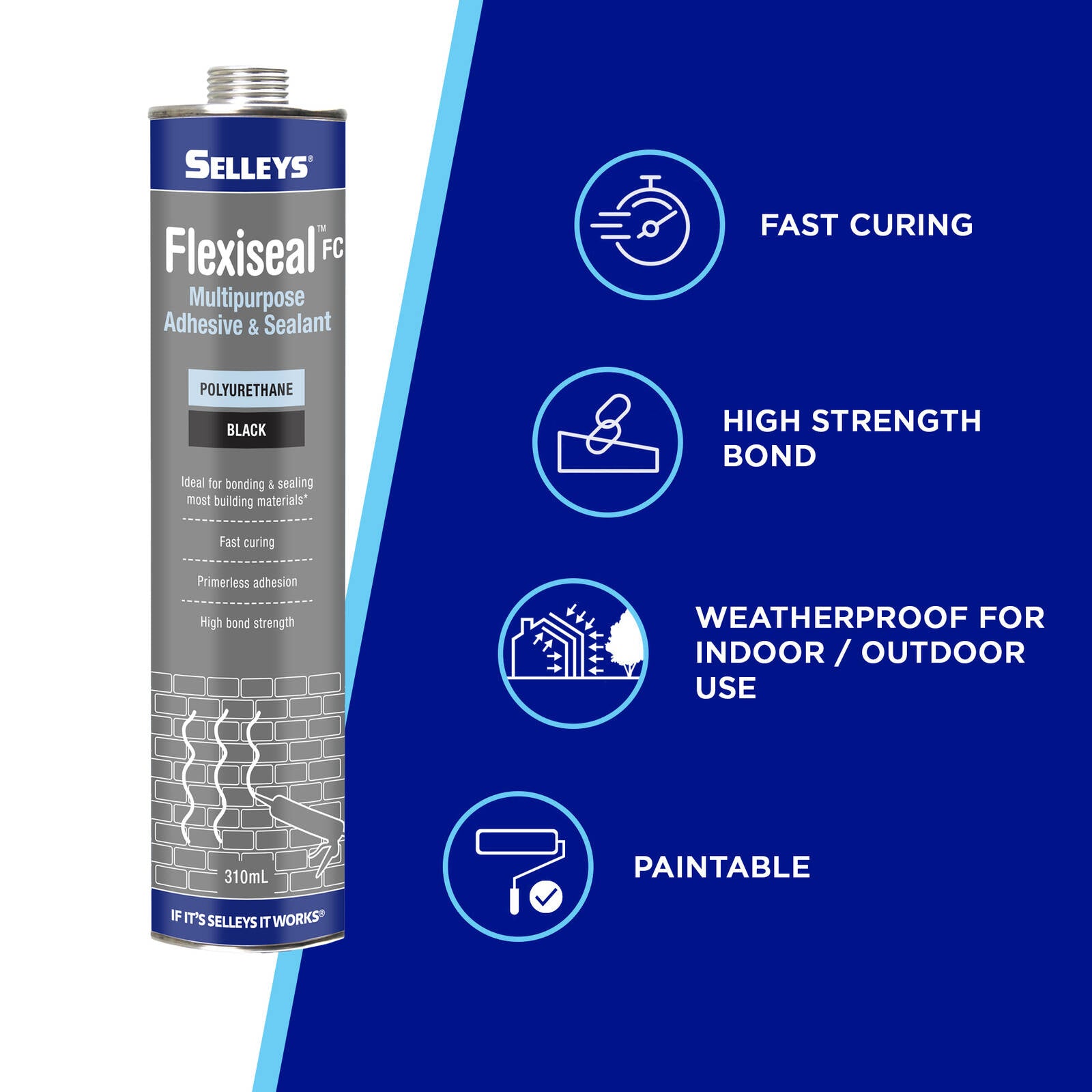 Selleys Flexiseal FC Polyurethane Sealant & Adhesive Black 310ml