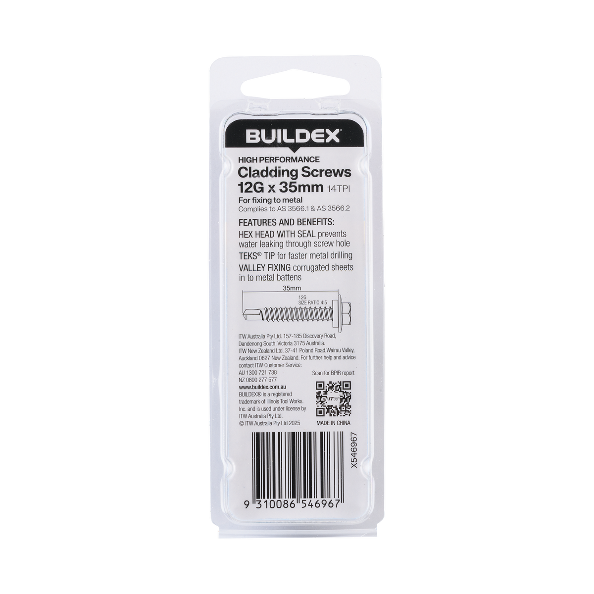 Buildex Roofing Teks Screws 12g x 35mm - Class 3 - 10 Pack - Self-Drilling - SuperSaverAU - view 2