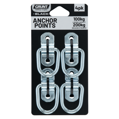 Grunt Galvanised D Ring Anchor Points with Bracket, Steel, 4 Pack