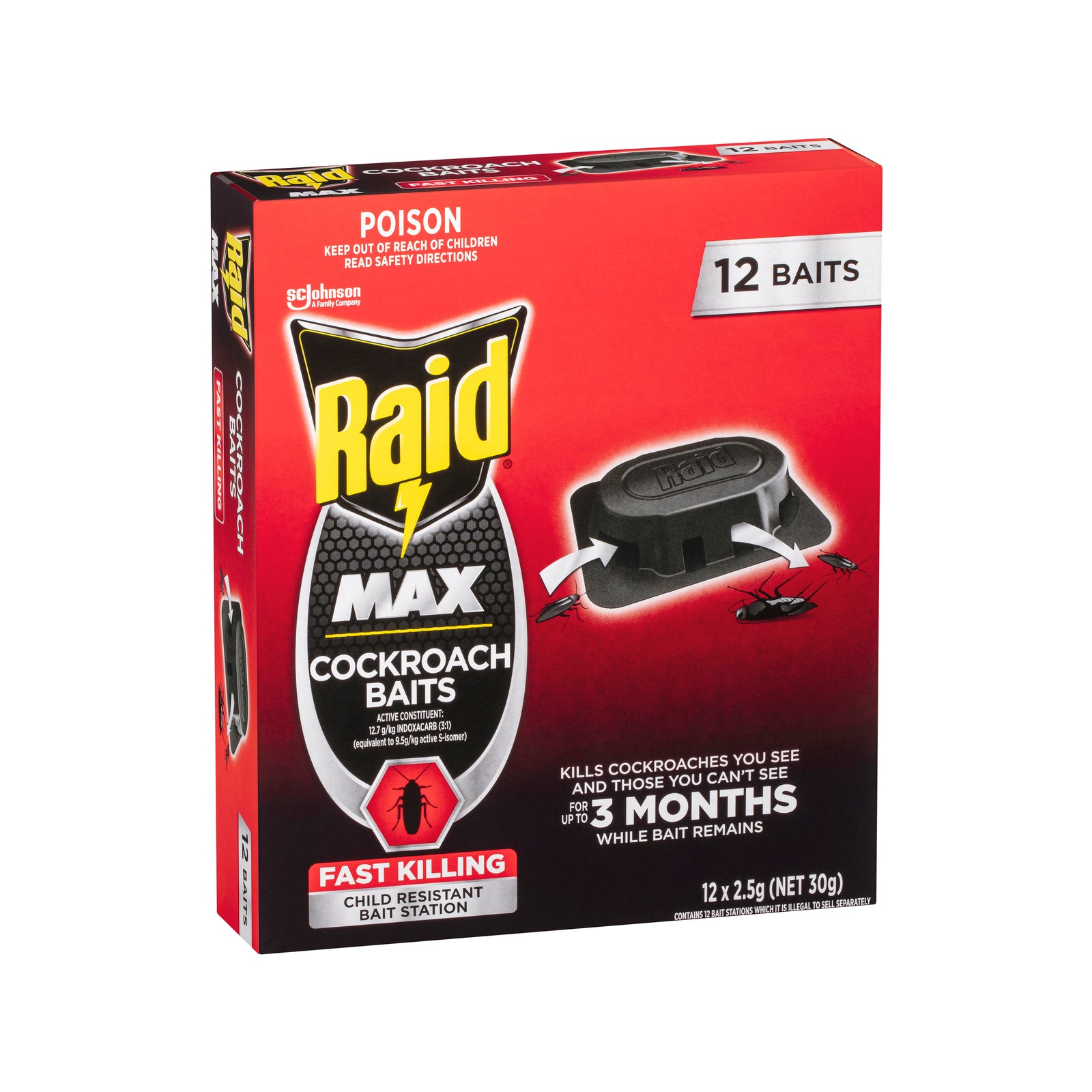 Raid Max Cockroach Baits Traps 12 Pack - Indoor Indoxicarb Bait Stations