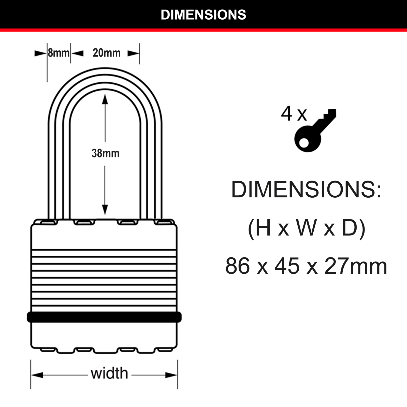Master Lock 45mm Magnum Laminated Steel Padlock 38mm Long Shackle