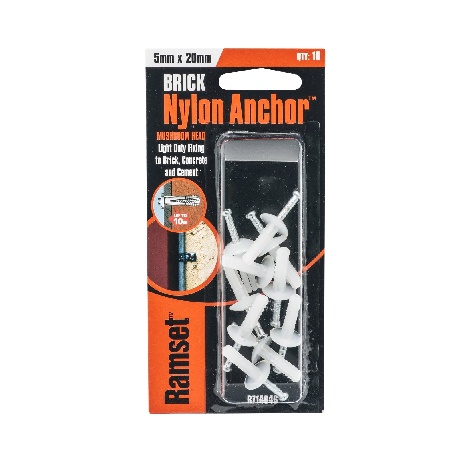 Ramset 5 x 20mm Mushroom Head Nylon Masonry Anchor, 10 Pack