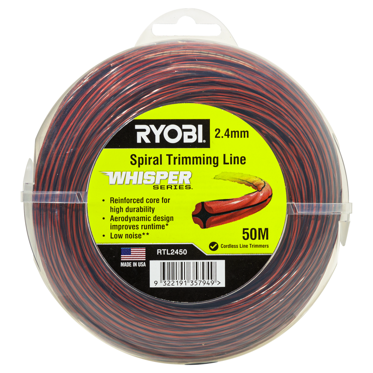 Ryobi Whisper Series Trimming Line - 2.4mm x 50m - Durable & Quiet - SuperSaverAU - view 1