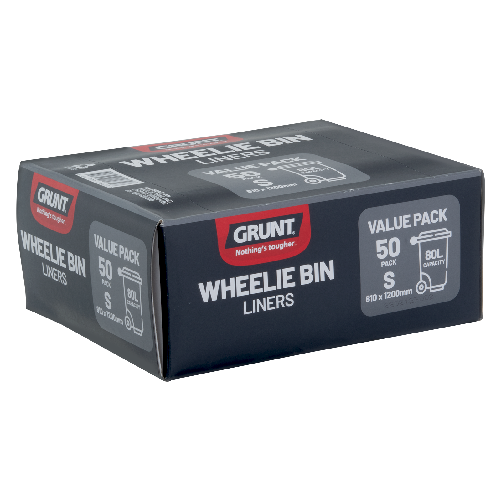 GRUNT 80L Small Wheelie Bin Liners, 50 Pack, Black Plastic