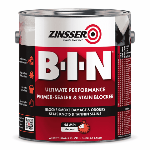 Zinsser B-I-N 3.78L White Shellac-Based Primer Sealer Stain Blocker Interior Tintable