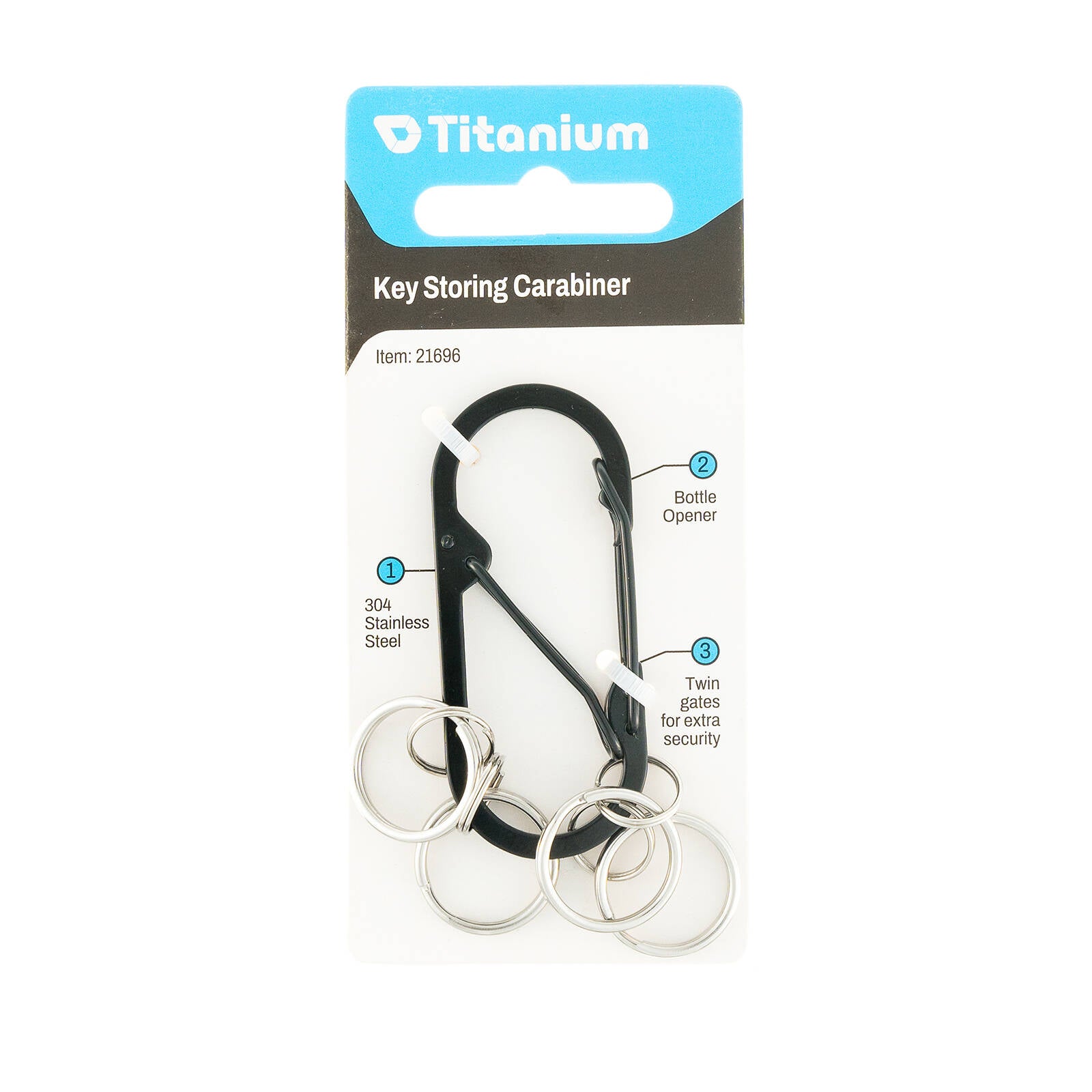 Key Storing Carabiner - 304 Stainless Steel, 4 Key Rings, Bottle Opener