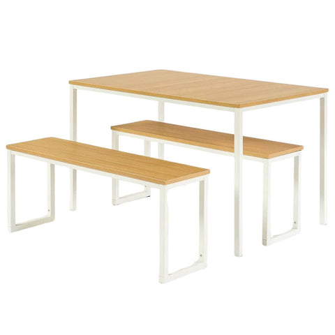 Zinus Louis 3 Piece Dining Set White - Table and Two Benches, Seats Four - AU-TS-4830W
