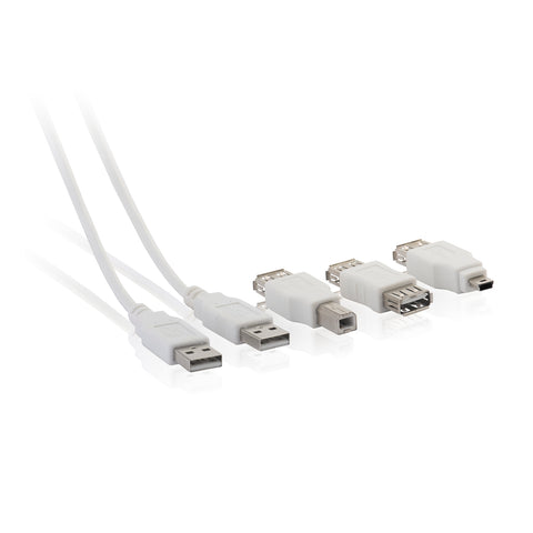 Antsig 1.2m USB Lead Kit with Adaptors - USB-B, Mini-B & USB-A Extender, White