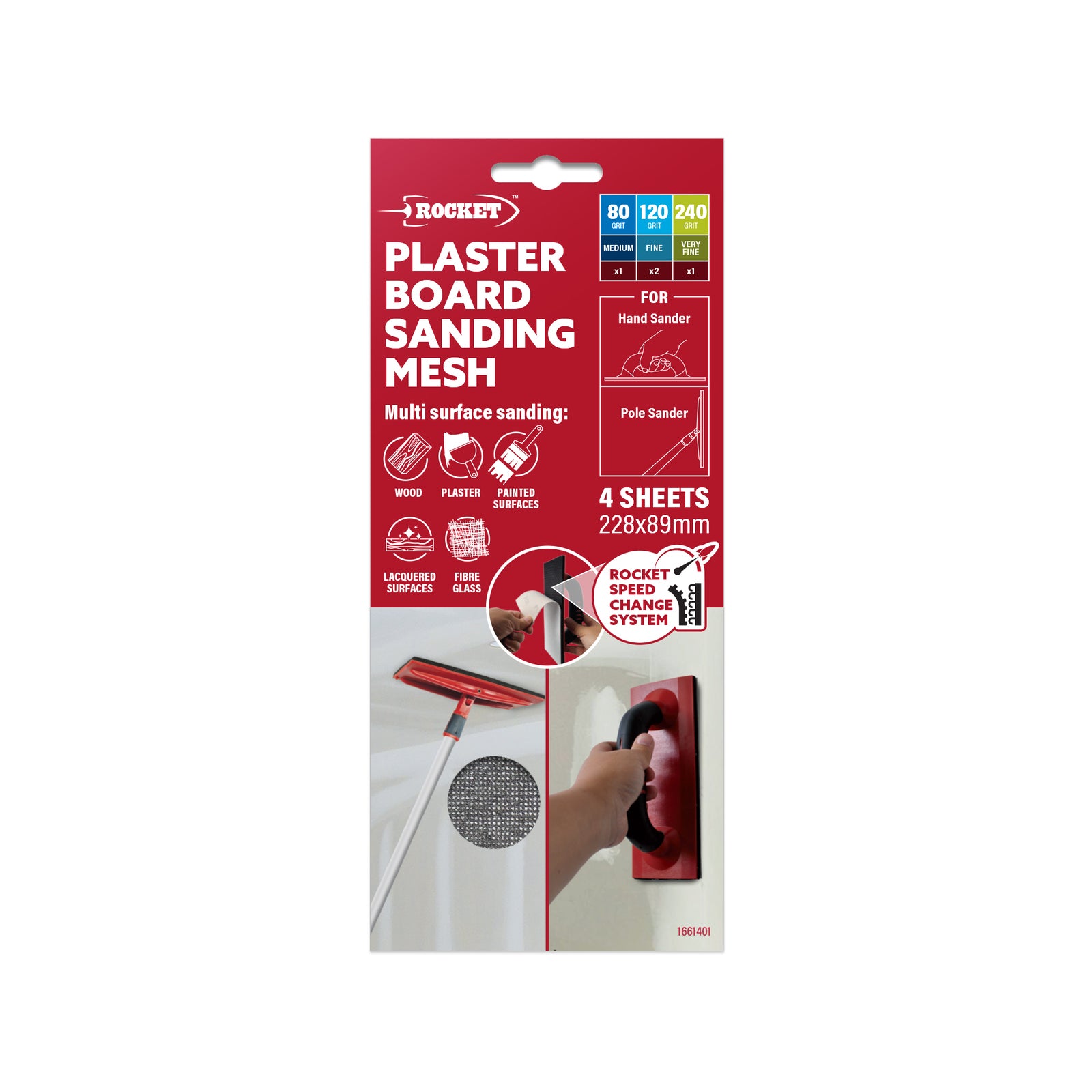 Rocket Plasterboard Sanding Mesh Hook and Loop 4 Pack Anti-Clog Screens