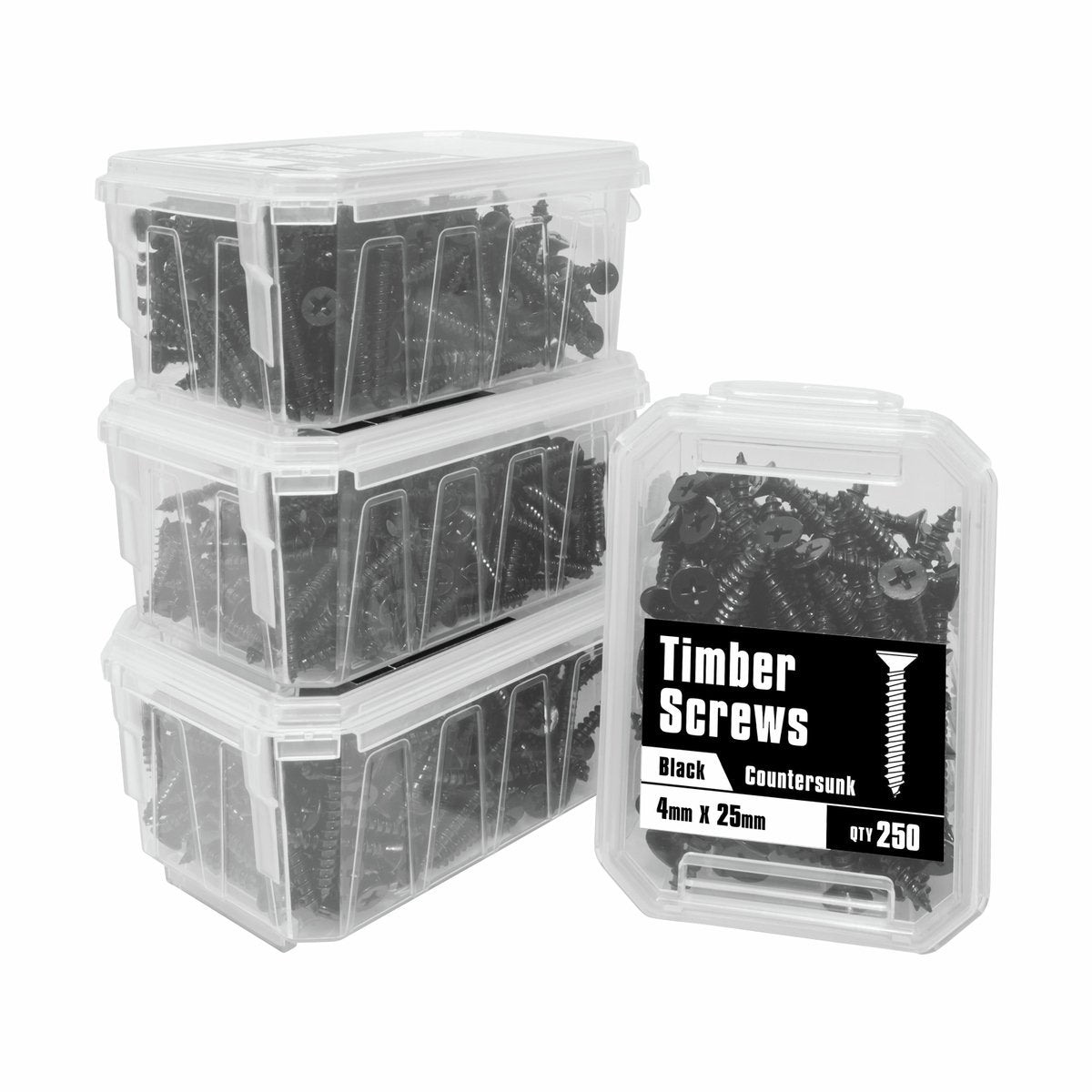 Pinnacle 4 x 25mm Black Countersunk Timber Screw 250 Pack