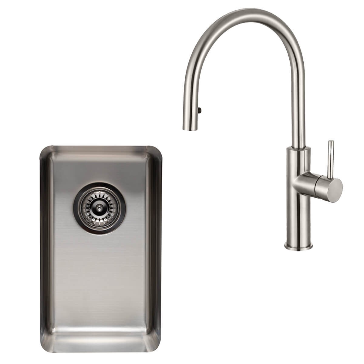Titan Essentials 285mm Single Bowl Sink and Pull Out Gooseneck Mixer Tap Package - Stainless Steel - TSSSPK282