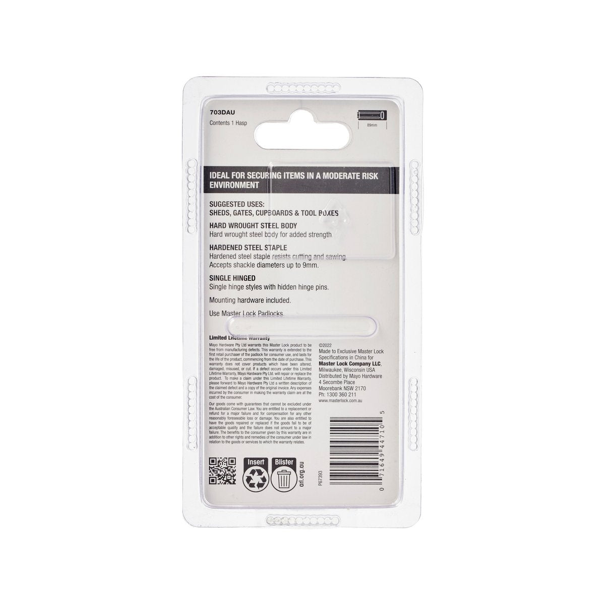 Master Lock Hasp - 89mm - Hard Wrought Steel - Weather Resistant - SuperSaverAU - view 4