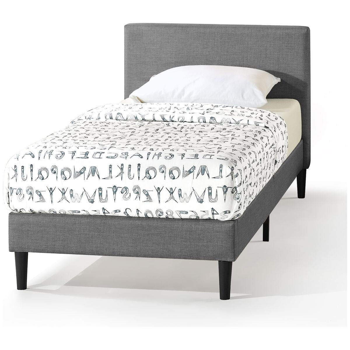 Zinus Liam King Single Bed Base - Grey Upholstered Fabric, Steel Frame, Slatted Base - AU-FPPBC2ZC-12B