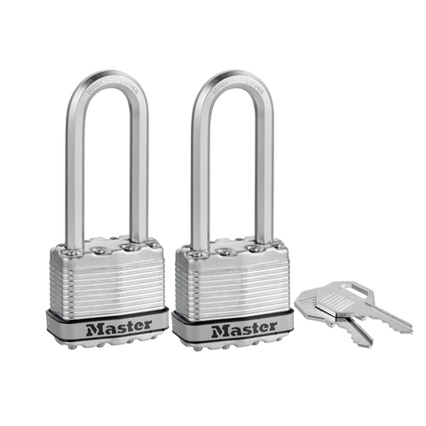Master Lock 45mm Magnum Laminated Steel Padlock, 64mm Extra Long Shackle - 2 Pack