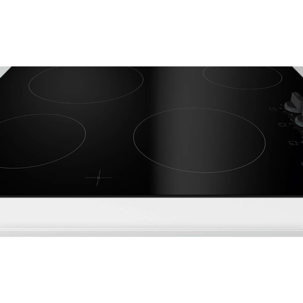 Bosch 60cm Series 2 Ceramic Cooktop - Black, 4 Zones, Side Knobs, 9 Power Levels - PKE611CA2A