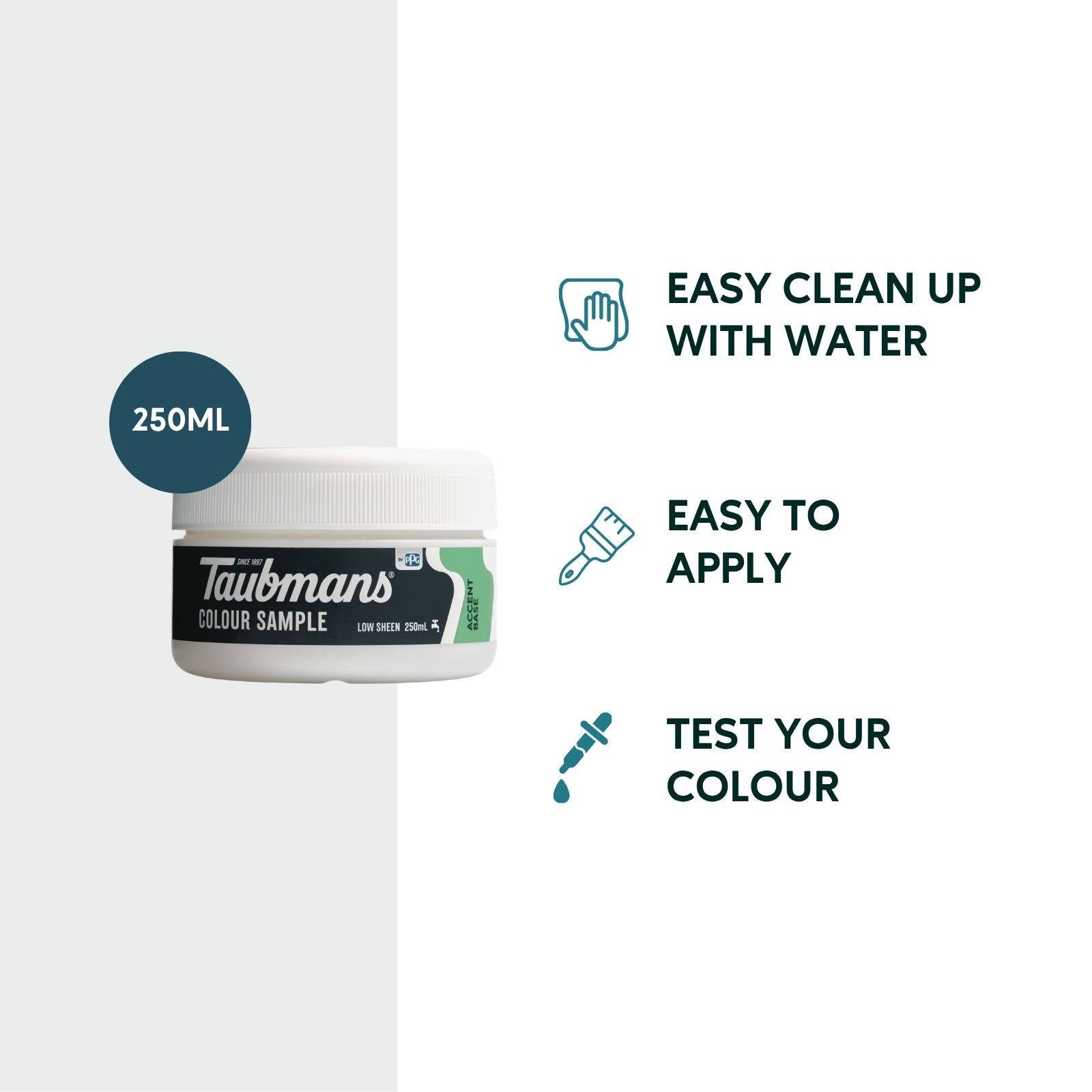 Taubmans Accent 250ml Sample Pot, Water Based Acrylic, Splatter Resistant Tintable