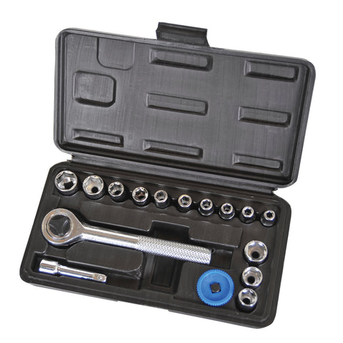 Supatool 16 Piece 1/4" Drive Socket Set, Carbon Steel, 6 Point, Ratcheting, with Case