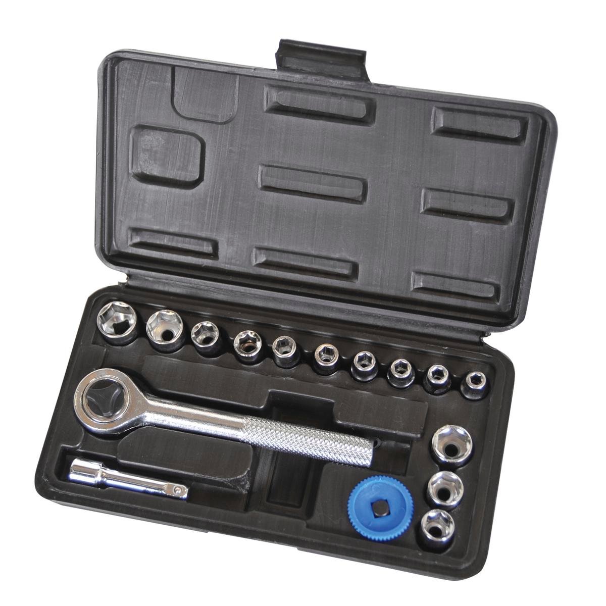 Supatool 16 Piece 1/4" Drive Socket Set, Carbon Steel, 6 Point, Ratcheting, with Case