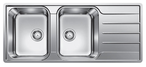 Blanco double bowl sink with right hand drainer - 18/10 stainless steel, flush or top mount - LEMIS8SLIFK5