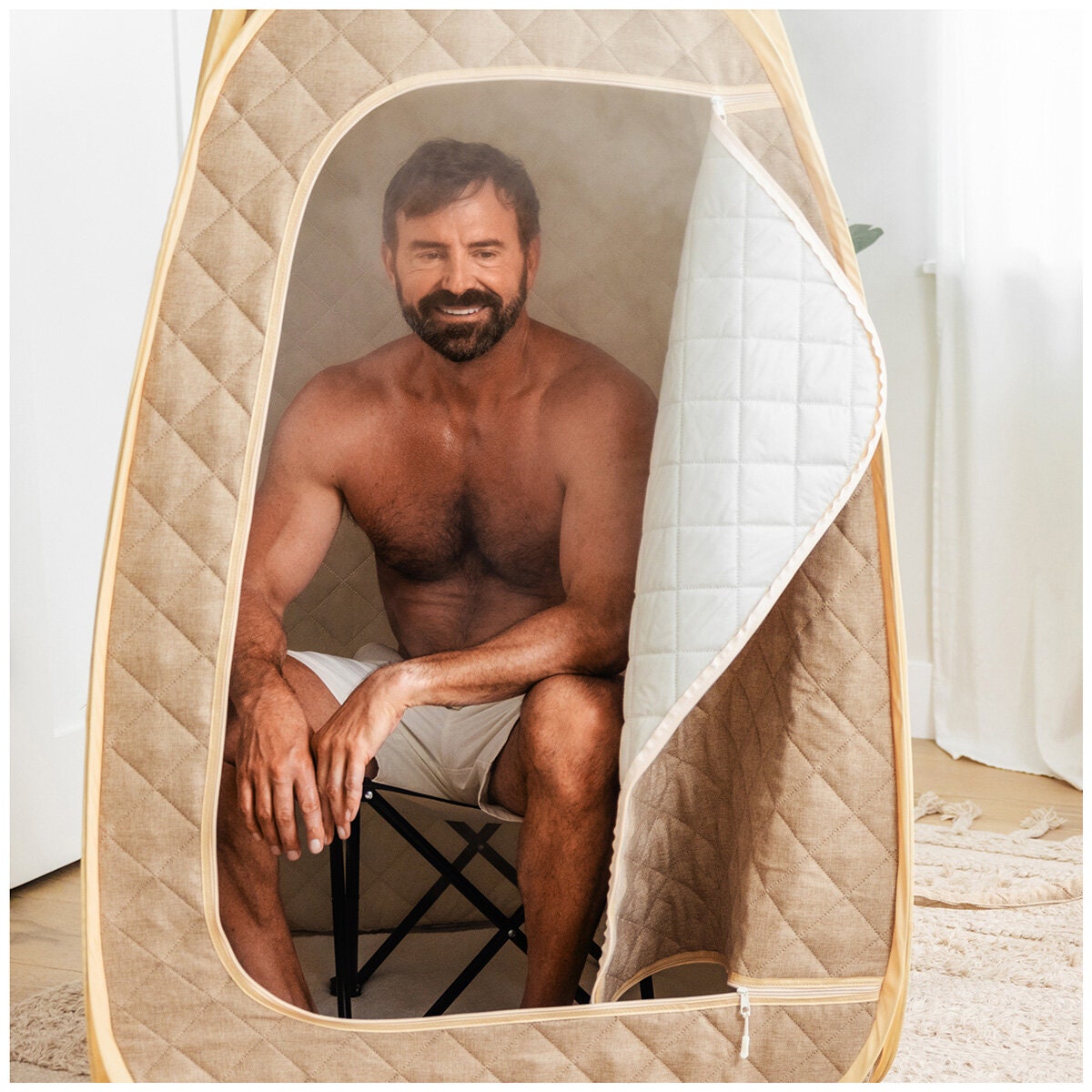 HoMedics Personal Steam Sauna - Cream, Compact Design, Auto Shut-Off, Seat Included - SP-SN300B-AU