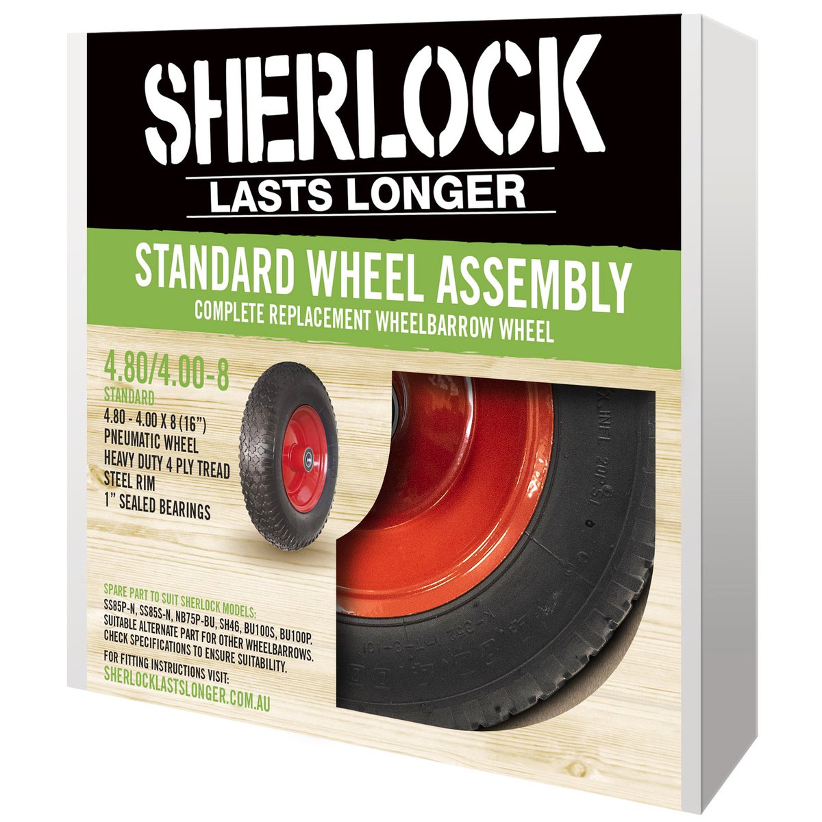 Sherlock Wheelbarrow Wheel 4.80/4.00-8 Steel Rim Heavy Duty Tread - SuperSaverAU - view 2