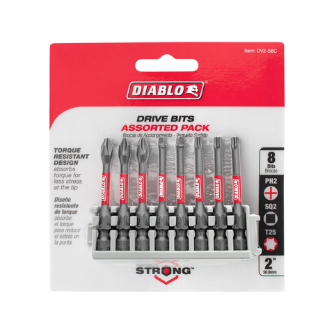 Diablo 50mm 1/4" Hex Drive Bit Assorted Impact - 8 Pack