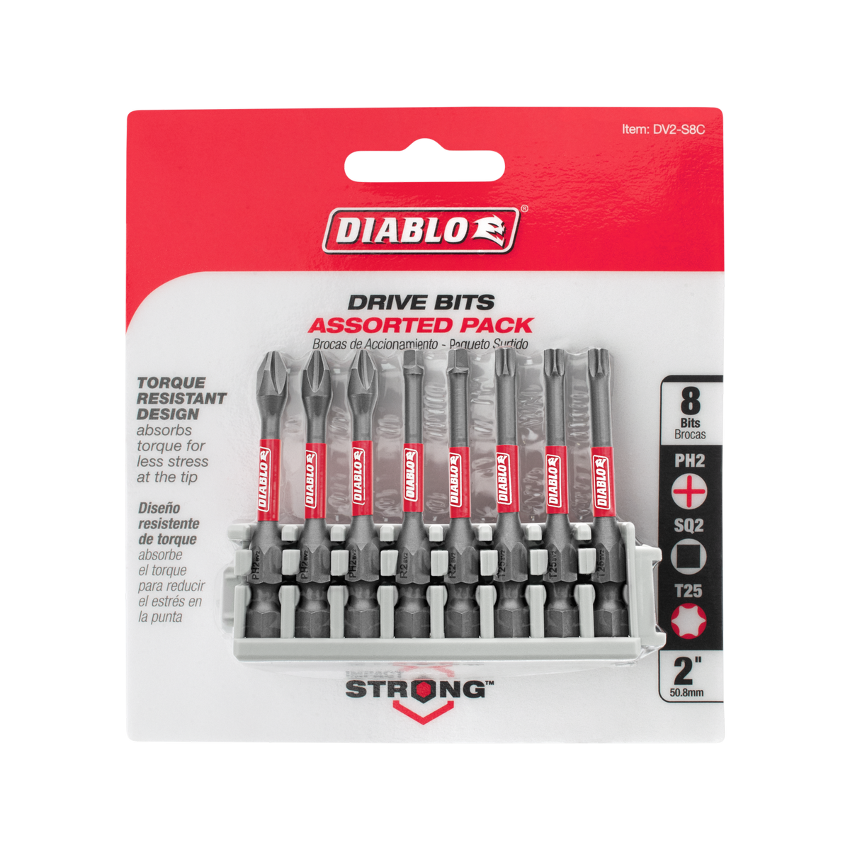 Diablo 50mm 1/4" Hex Drive Bit Assorted Impact - 8 Pack