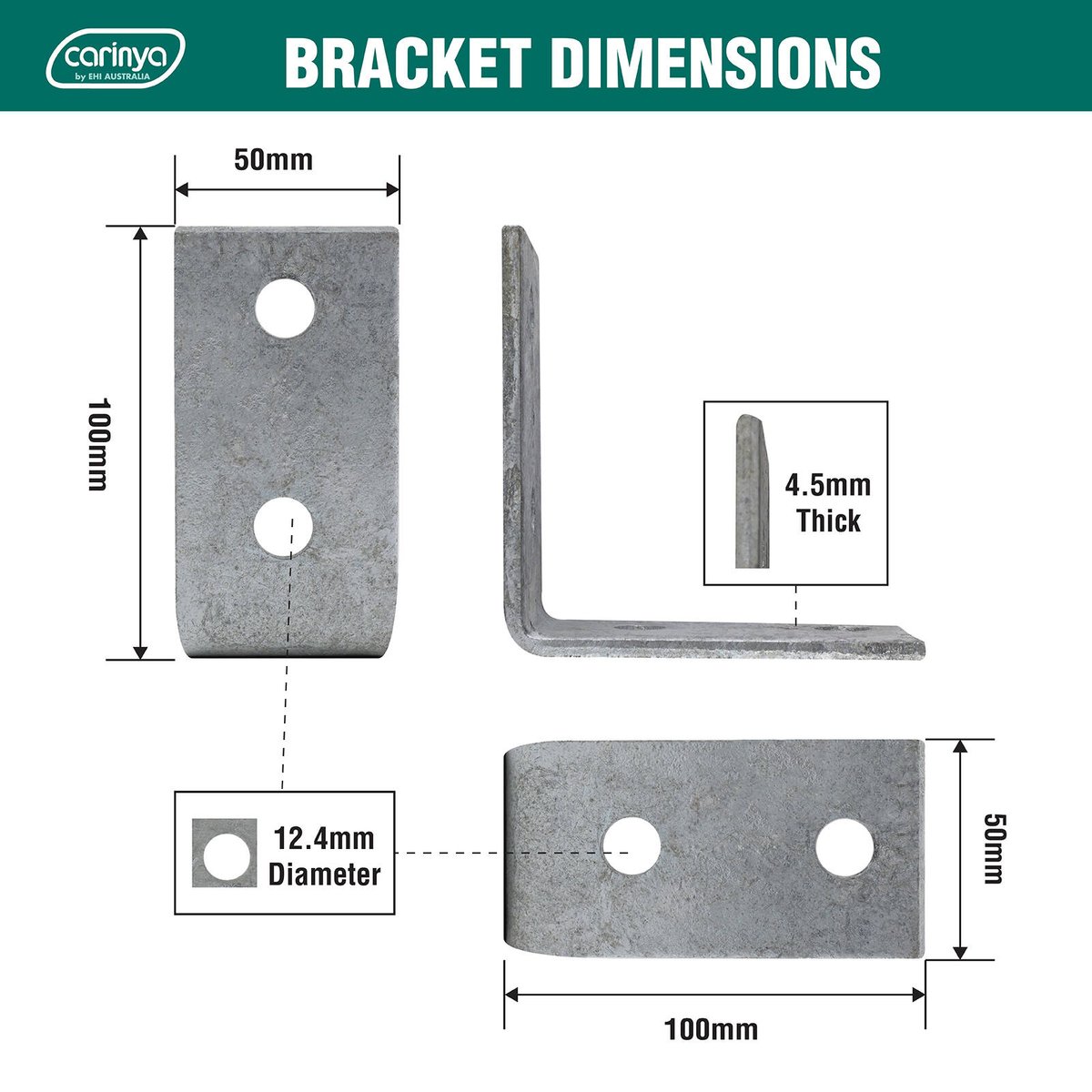 Carinya 100 x 100 x 50 x 4.5mm Hot Dipped Galvanised Steel Reinforcing Angle Bracket