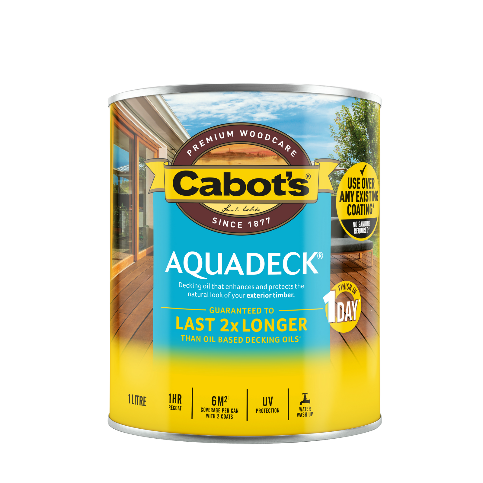 Cabot's 1L Merbau Aquadeck Water Based Exterior Decking Oil, UV Resistant Waterproof