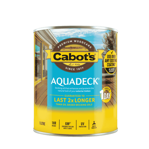 Cabot's 1L Merbau Aquadeck Water Based Exterior Decking Oil, UV Resistant Waterproof