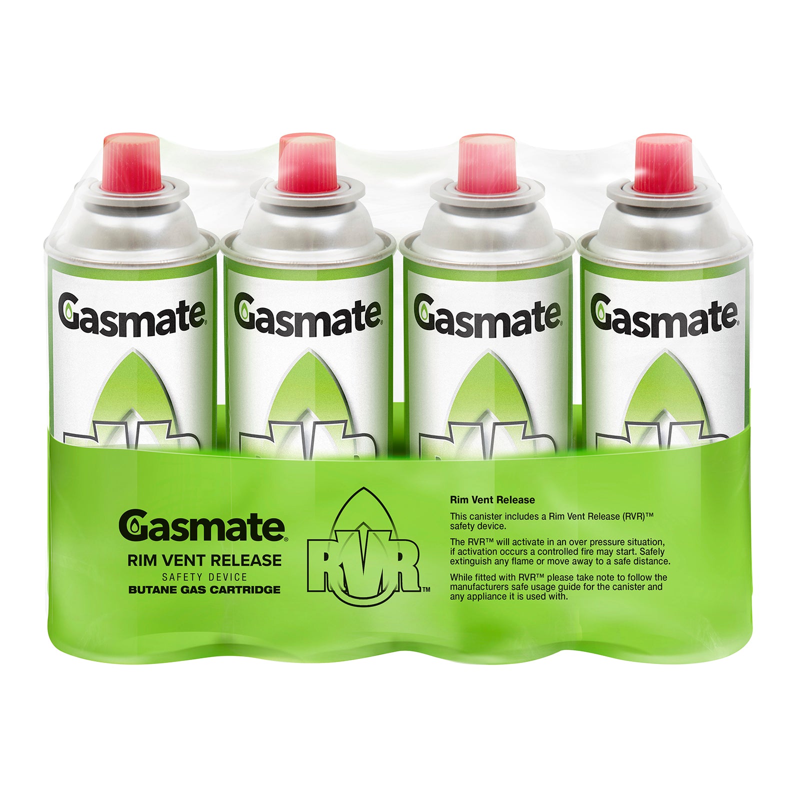 Gasmate 220g Steel Rim Vent Safety Butane Gas Cartridge 4 Pack