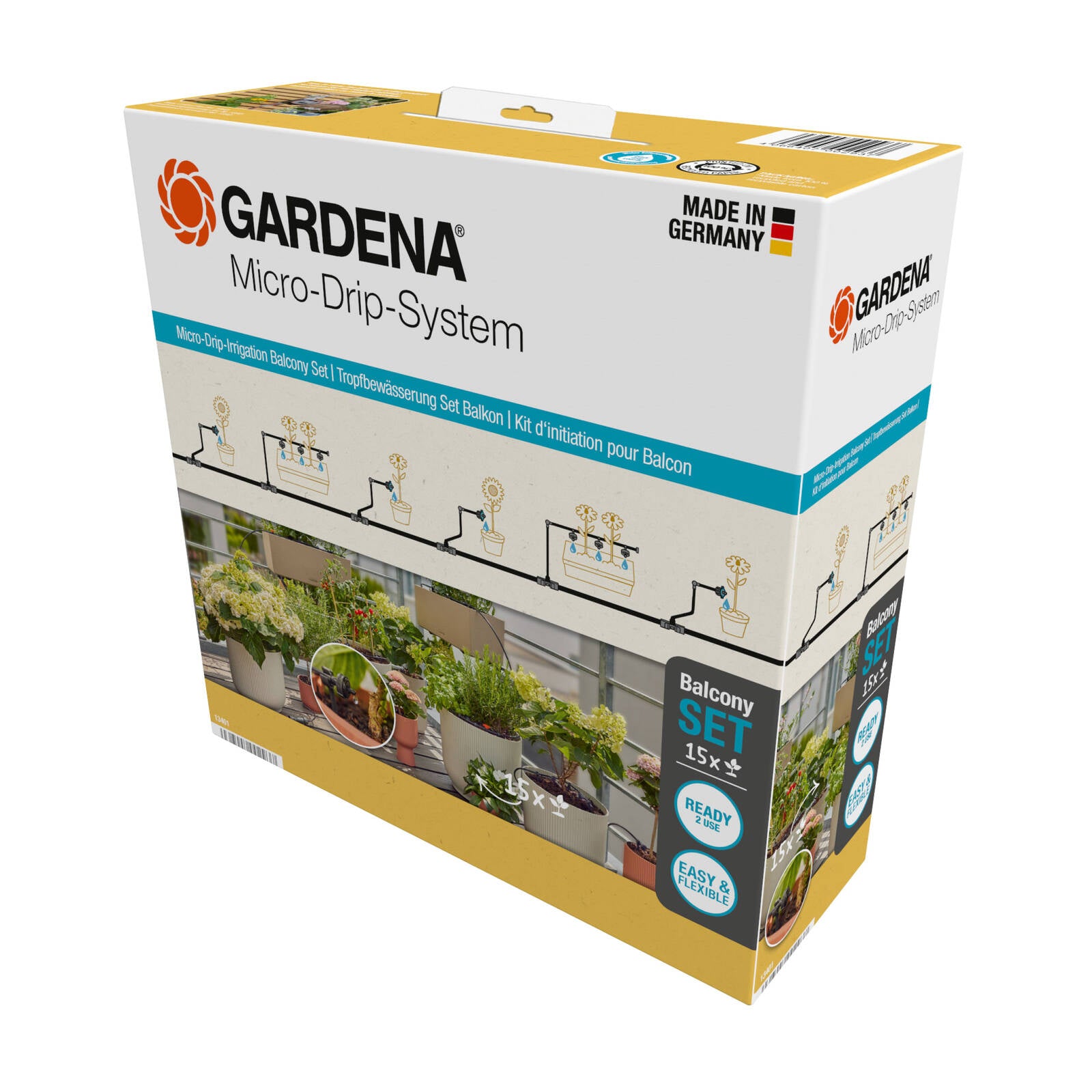 GARDENA Micro Irrigation Balcony Set for 15 Plants Black High-Impact Plastic