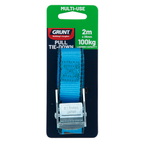 Grunt 25mm x 2m Pull Tie Down Strap, Quick Release, 100kg, Polyester, UV Protected